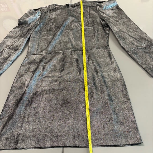 Something Navy Metallic Silver Puff Sleeve Mini Dress. Medium - Picture 12 of 13